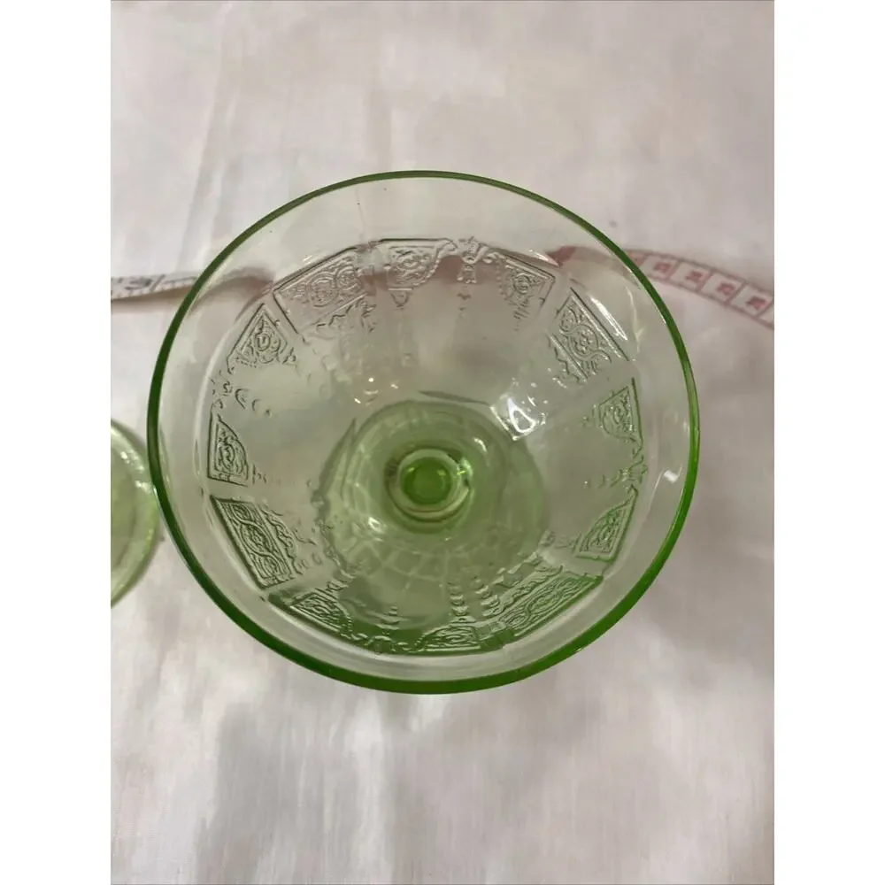 2 Anchor Hocking Green Princess Pattern Uranium Depression 4 oz. Sherbet